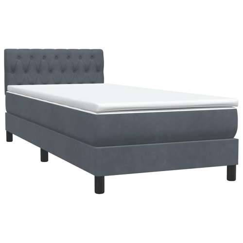 Box spring krevet s madracem tamnosivi 90x210 cm baršunasti - Tamno siva 90 x 210 cm Dizajn s gumbima Cijena