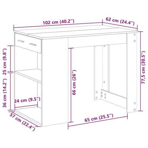 Radni stol s ladicom i policom crni hrast 102x62x77,5 cm - Crna 1 Cijena