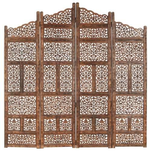 Sobna pregrada s 4 panela smeđa 160 x 165 cm masivno drvo manga Cijena