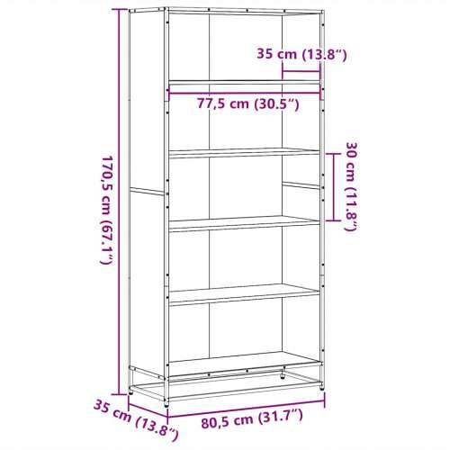 Polica za knjige smeđi hrast 80,5x35x170,5 cm izrađeno drvo - Smeđi hrast 1 170.5 cm 80.5 cm Cijena