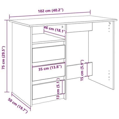 Radni stol bijeli 102 x 50 x 75 cm od konstruiranog drva - Bijela Cijena