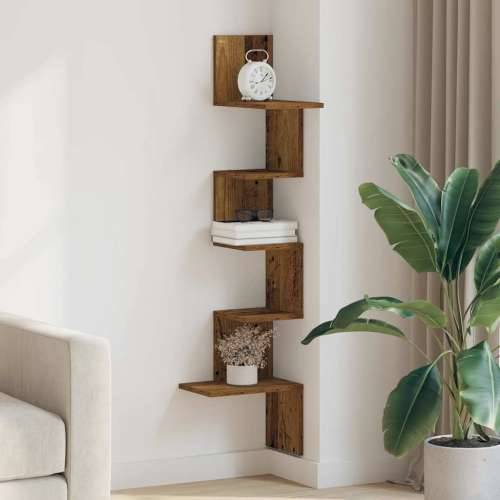 Kutna zidna polica boja drva 32x32x127,5 cm konstruirano drvo - Staro drvo 32 x 32 x 127.5 cm 1 Cijena