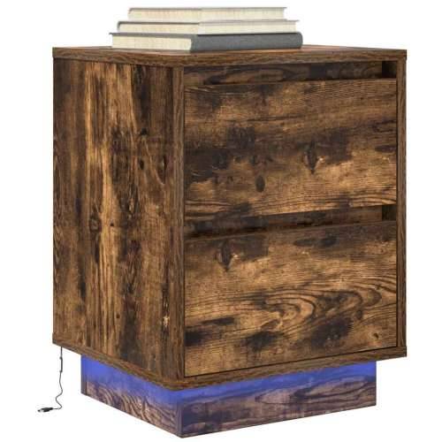 Noćni ormarić s LED svjetlima boja dimljenog hrasta 38x34x50 cm - Dimljeni hrast 1 50 cm Cijena