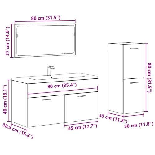 3-dijelni set kupaonskog namještaja siva boja betona drveni - Beton siva 90 x 38.5 x 46 cm 1 Cijena