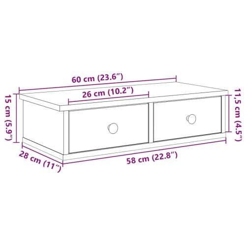 Zidna polica s ladicama crna 60x28x15 cm izrađeno drvo - Crna 60 x 25 x 15 cm 1 Cijena