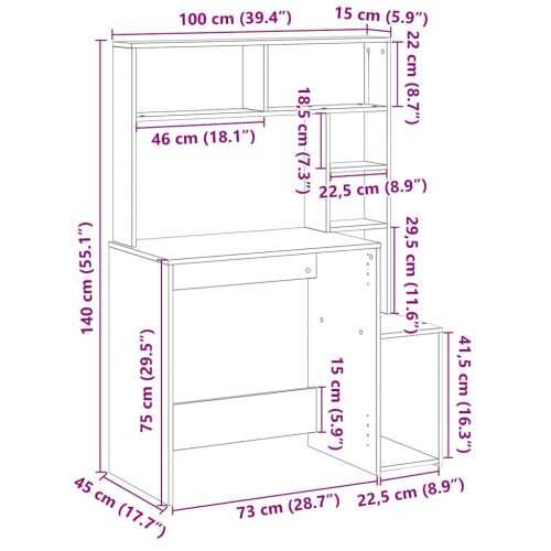 Radni stol s policama boja hrasta sonome 100x45x140 cm drveni - sonoma hrast Cijena