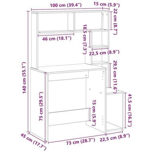 Radni stol s policama siva boja betona 100x45x140 cm drveni - Beton siva Cijena