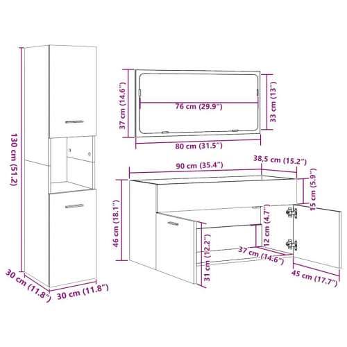 4-dijelni set kupaonskog namještaja siva boja betona drveni - Beton siva 90 x 38.5 x 46 cm 1 Cijena