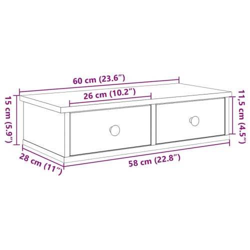 Zidna polica s ladicama dimljeni hrast 60x28x15 cm - Dimljeni hrast 60 x 25 x 15 cm 1 Cijena
