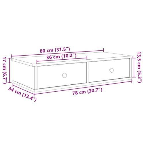 Zidna polica s ladicama beton siva 80x34x17cm konstruirano drvo - Beton siva 80 x 31 x 17 cm 1 Cijena