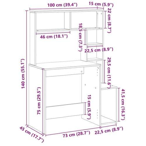 Radni stol s policama boja drva 100x45x140 cm konstruirano drvo - Staro drvo Cijena