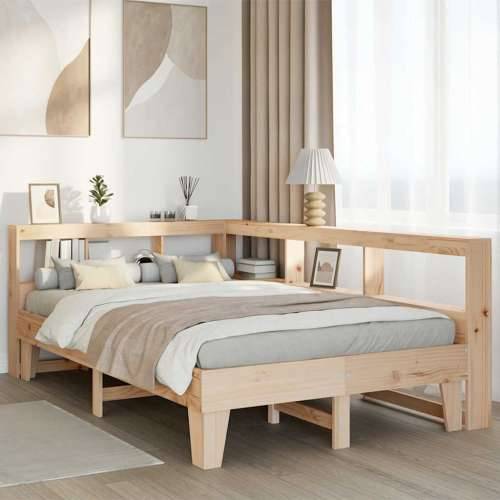 Krevet s regalom za knjige bez madraca 135x190 cm od borovine - Prirodna 135 x 190 cm Cijena