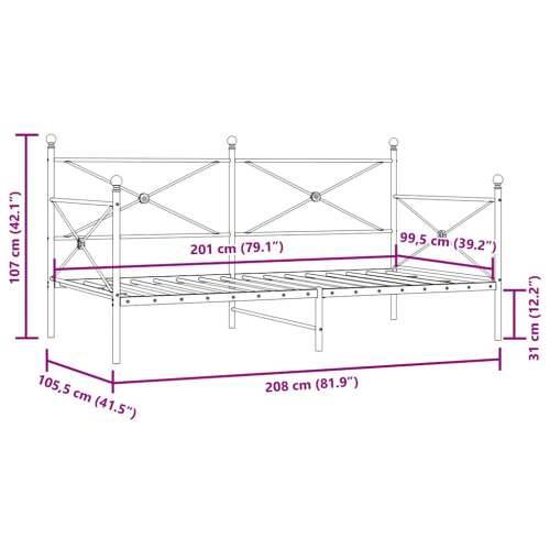 Dnevni krevet bez madraca crni 100x200 cm čelik - Crna 100 x 200 cm bez madraca na kotačićima Cijena