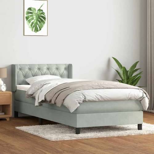 Box Spring krevet s madracem svijetlo sivi 80x220 cm samt - Svjetlosiva 80 x 220 cm Dizajn s gumbima Cijena