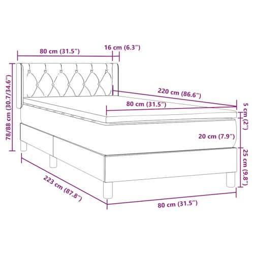 Box Spring krevet s madracem svijetlo sivi 80x220 cm samt - Svjetlosiva 80 x 220 cm Dizajn s gumbima Cijena