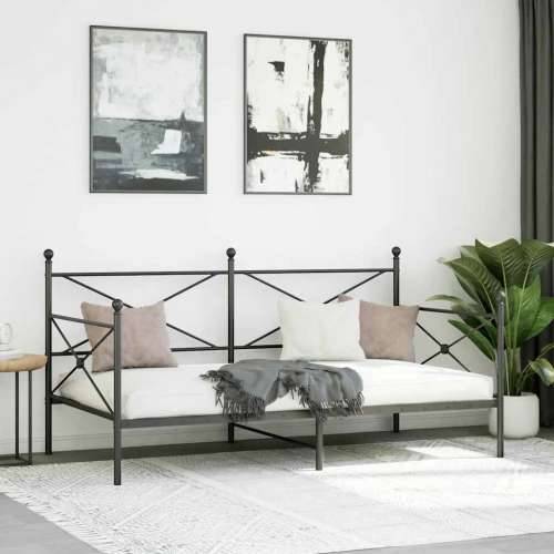 Dnevni krevet bez madraca crni 107x203 cm čelik - Crna 107 x 203 cm bez madraca na kotačićima Cijena