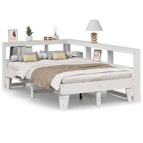 Krevet s regalom z knjige bez madraca bijeli 135x190cm borovina - Bijela 135 x 190 cm Cijena