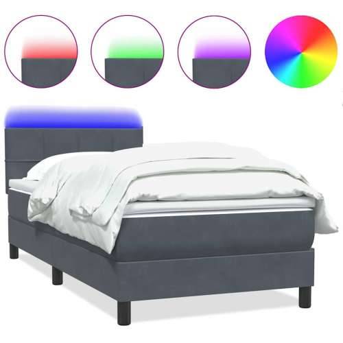 Box Spring krevet s madracem tamno sivi 80x210 cm baršun - Tamno siva 80 x 210 cm Blok s kvadratima Cijena
