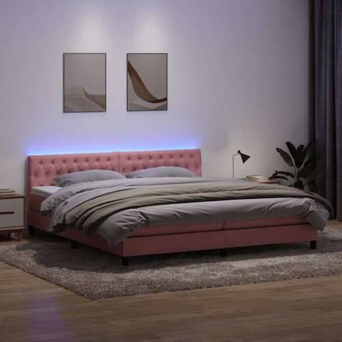 Box Spring krevet s madracem ružičasti 200x210 cm samt - Ružičasta 200 x 210 cm Dizajn s gumbima Cijena