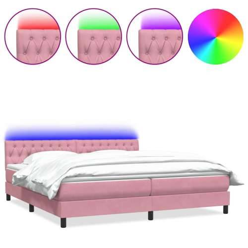 Box Spring krevet s madracem ružičasti 200x210 cm samt - Ružičasta 200 x 210 cm Dizajn s gumbima Cijena