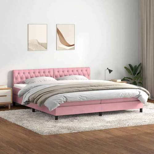 Box Spring krevet s madracem ružičasti 200x210 cm samt - Ružičasta 200 x 210 cm Dizajn s gumbima Cijena