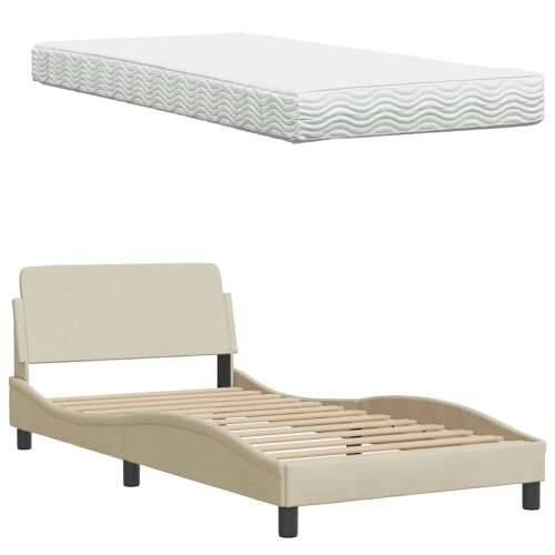 Krevet s madracem krem 100 x 200 cm od tkanine - Krema 100 x 200 cm Cijena