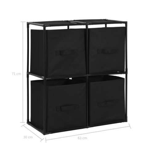 Ormarić za pohranu s 4 platnene košare crni 63x30x71 cm čelični - Crna 1 Cijena