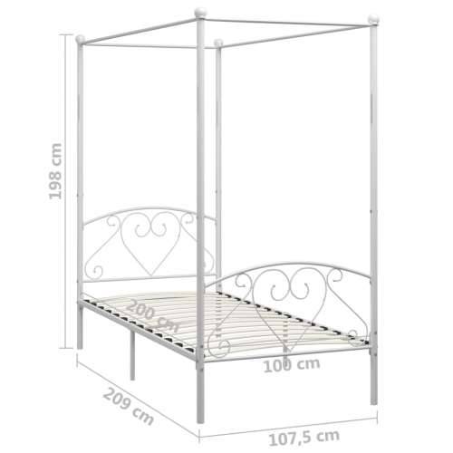 Okvir za krevet s nadstrešnicom bijeli metalni 100 x 200 cm  - Bijela 100 x 200 cm Cijena