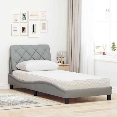 Krevet s madracem svjetlosivi 80x200cm tkanina - Svjetlosiva 80 x 200 cm Cijena