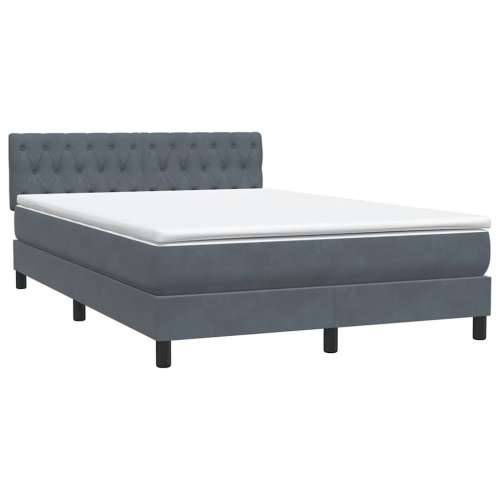 Box spring krevet s madracem tamnosivi 140x210 cm baršunasti - Tamno siva 140 x 210 cm Dizajn s gumbima Cijena