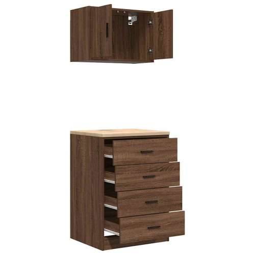 Garažni ormarići 2 kom smeđa boja hrasta konstruirano drvo - Smeđi hrast 60 x 51 x 85 cm 1 4 ladice 4 zásuvky Cijena