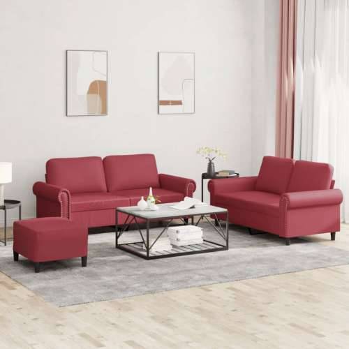 3-dijelni set sofa s jastucima boja vina od umjetne kože - boja crnog vina S osloncem za noge Cijena
