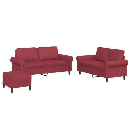 3-dijelni set sofa s jastucima boja vina od umjetne kože - boja crnog vina S osloncem za noge Cijena