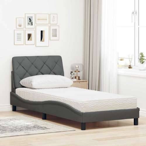 Krevet s madracem tamnosivi 90 x 190 cm od tkanine - Tamno siva 90 x 190 cm Cijena