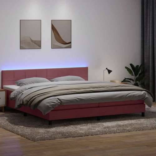 Box Spring krevet s madracem ružičasti 200x210 cm samt - Ružičasta 200 x 210 cm Blok s kvadratima Cijena