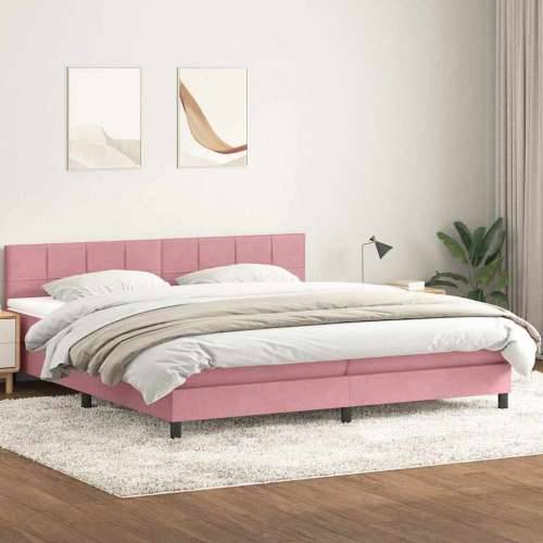 Box Spring krevet s madracem ružičasti 200x210 cm samt - Ružičasta 200 x 210 cm Blok s kvadratima Cijena