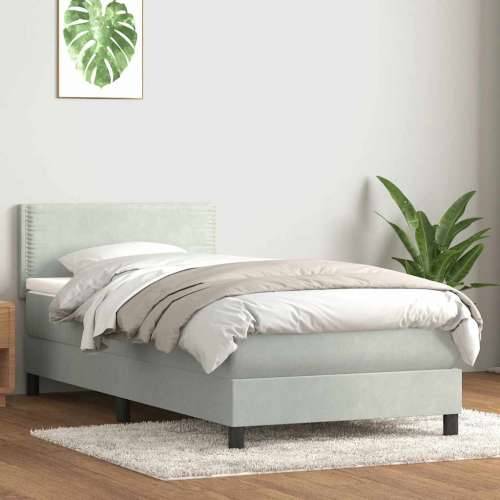 Box Spring krevet s madracem svijetlo sivi 80x220 cm samt - Svjetlosiva 80 x 220 cm Obično s čavlima Cijena