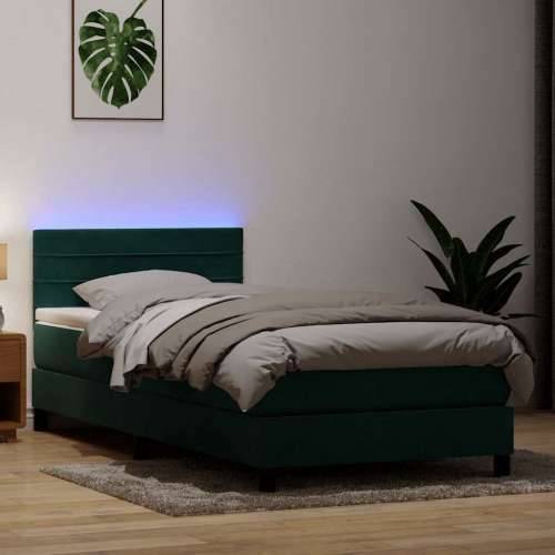 Box Spring krevet s madracem tamnozeleni 90x220 cm baršun - Tamnozelena 90 x 220 cm vodoravne pruge Cijena
