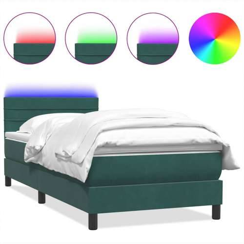 Box Spring krevet s madracem tamnozeleni 90x220 cm baršun - Tamnozelena 90 x 220 cm vodoravne pruge Cijena