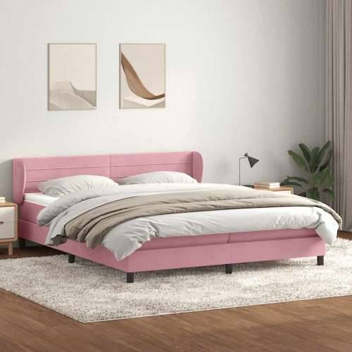Box Spring krevet s madracima ružičasti 200x210 cm baršun - Ružičasta 200 x 210 cm vodoravne pruge Cijena