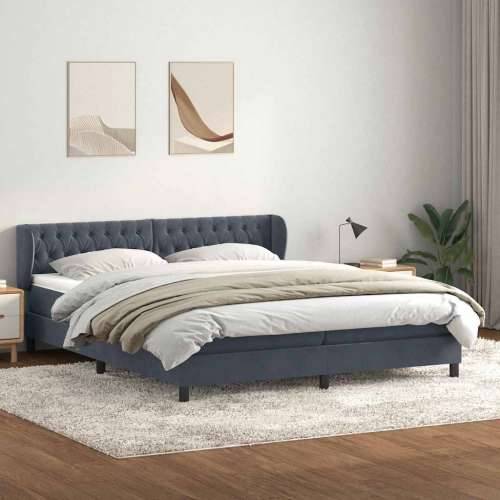 Box Spring krevet s madracima tamno sivi 200x210 cm baršun - Tamno siva 200 x 210 cm Dizajn s gumbima Cijena