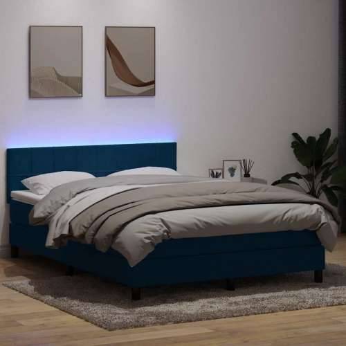Box Spring krevet s madracem tamnoplavi 140x220 cm baršun - Tamno plava 140 x 220 cm Blok s kvadratima Cijena