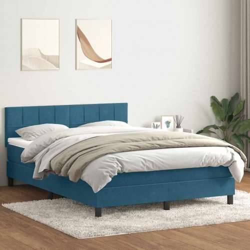 Box Spring krevet s madracem tamnoplavi 140x220 cm baršun - Tamno plava 140 x 220 cm Blok s kvadratima Cijena