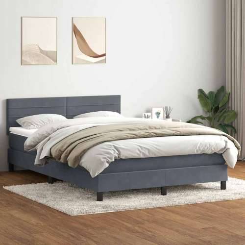 Box spring krevet s madracem tamnosivi 140x210 cm baršunasti - Tamno siva 140 x 210 cm vodoravne pruge Cijena