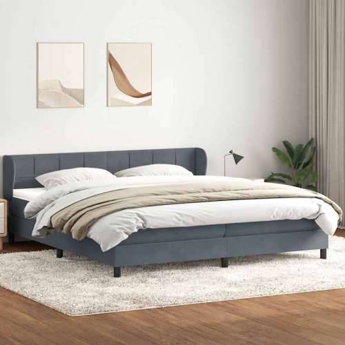 Box Spring krevet s madracima tamno sivi 200x210 cm baršun - Tamno siva 200 x 210 cm Blok s kvadratima Cijena