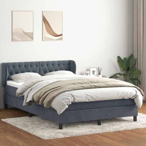 Box spring krevet s madracem tamnosivi 140x210 cm baršunasti - Tamno siva 140 x 210 cm Dizajn s gumbima Cijena