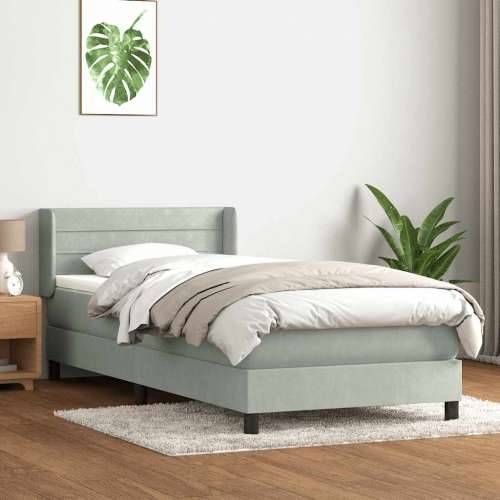 Box Spring krevet s madracem svijetlo sivi 90x210 cm baršun - 90 x 210 cm vodoravne pruge Svjetlosiva Cijena