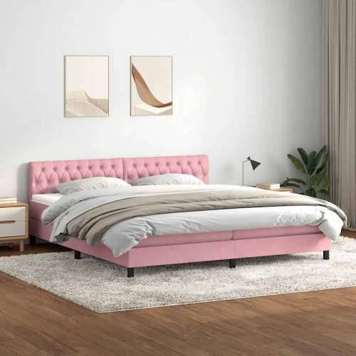 Box Spring krevet s madracem ružičasti 180x220 cm samt - Ružičasta 180 x 220 cm Dizajn s gumbima Cijena