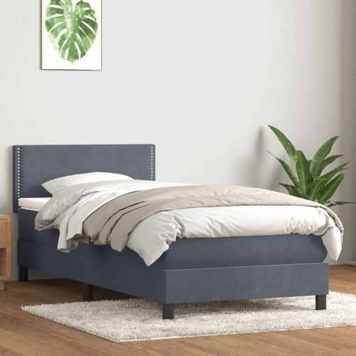 Box spring krevet s madracem tamnosivi 80 x 220 cm baršunasti - Tamno siva 80 x 220 cm Obično s čavlima Cijena