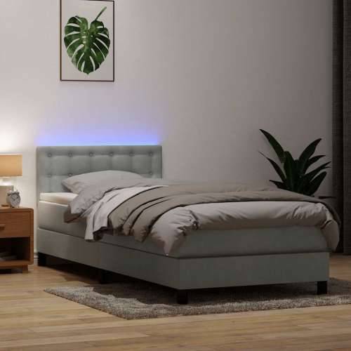 Box Spring krevet s madracem svijetlo sivi 90x220 cm baršun - Svjetlosiva 90 x 220 cm gumbi Cijena